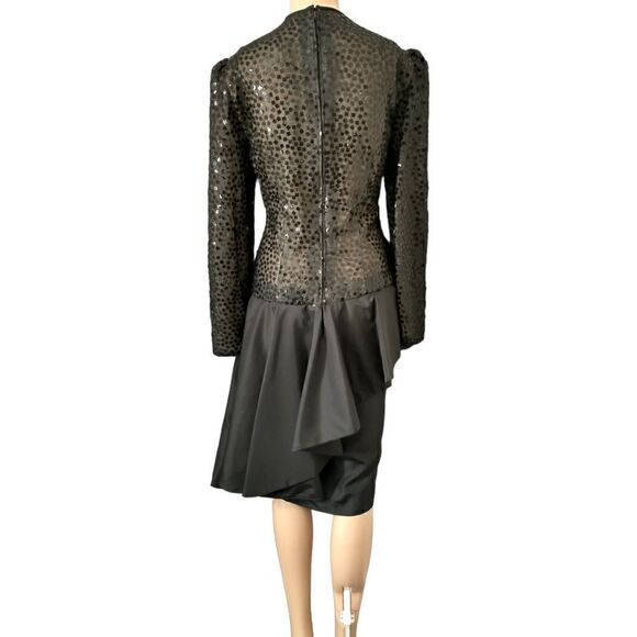 Vtg 60s Cocktail Dress Avant Garde Gilberts For Tally 10 M Satin Sequins Black - Picture 8 of 16